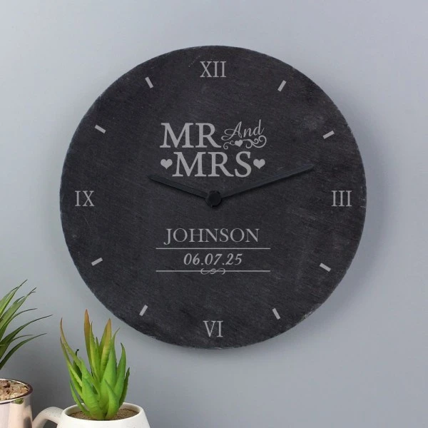 Personalised Mr & Mrs Slate Clock 2 Personalised Mr & Mrs Slate Clock - Image 2