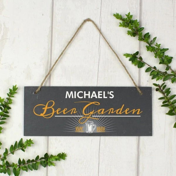 Personalised "Beer Garden" Printed Hanging Slate Plaque 1 Personalised "Beer Garden" Printed Hanging Slate Plaque