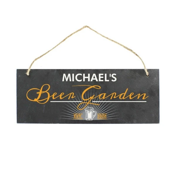 Personalised "Beer Garden" Printed Hanging Slate Plaque 2 Personalised "Beer Garden" Printed Hanging Slate Plaque - Image 2
