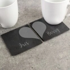 Personalised Two Hearts Slate Coaster Set 10 Personalised Two Hearts Slate Coaster Set -PERSONALISE STORE p0105a64 4