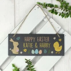 Personalised Easter Bunny & Chick Slate Door Plaque -PERSONALISE STORE p0105a94 2
