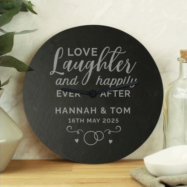 Personalised Love Laughter Slate Clock 1 Personalised Love Laughter Slate Clock