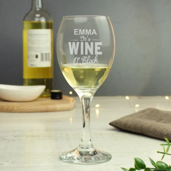 Personalised Wine O'Clock Engraved Wine Glass 2 Personalised Wine O'Clock Engraved Wine Glass - Image 2