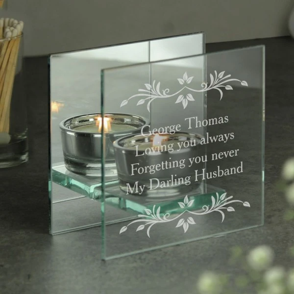 Personalised Sentiments Mirrored Glass Tea Light Candle Holder 1 Personalised Sentiments Mirrored Glass Tea Light Candle Holder