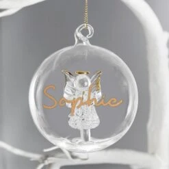 Personalised Gold Glitter Name Only Angel Glass Bauble 10 Personalised Gold Glitter Name Only Angel Glass Bauble -PERSONALISE STORE p0107e40 2