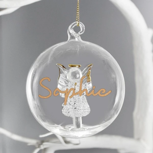 Personalised Gold Glitter Name Only Angel Glass Bauble 3 Personalised Gold Glitter Name Only Angel Glass Bauble - Image 3