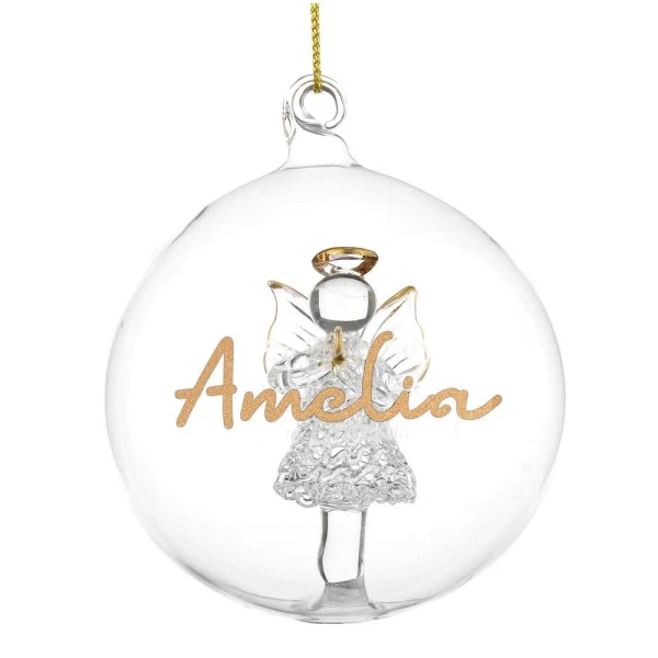 Personalised Gold Glitter Name Only Angel Glass Bauble 4 Personalised Gold Glitter Name Only Angel Glass Bauble - Image 4