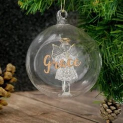 Personalised Gold Glitter Name Only Angel Glass Bauble 12 Personalised Gold Glitter Name Only Angel Glass Bauble -PERSONALISE STORE p0107e40 4