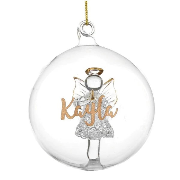 Personalised Gold Glitter Name Only Angel Glass Bauble 8 Personalised Gold Glitter Name Only Angel Glass Bauble - Image 8