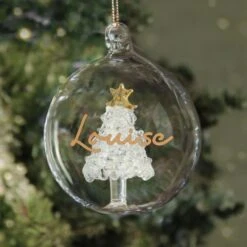 Personalised Gold Glitter Name Only Tree Glass Bauble