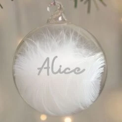 Personalised Silver Glitter Name Only Feather Glass Bauble -PERSONALISE STORE p0107e56 3