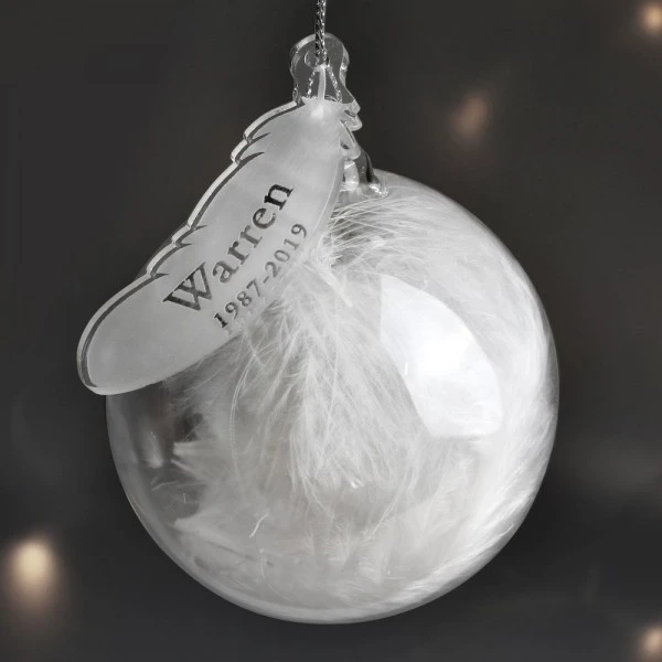 Personalised Name & Date Feather Glass Bauble 1 Personalised Name & Date Feather Glass Bauble
