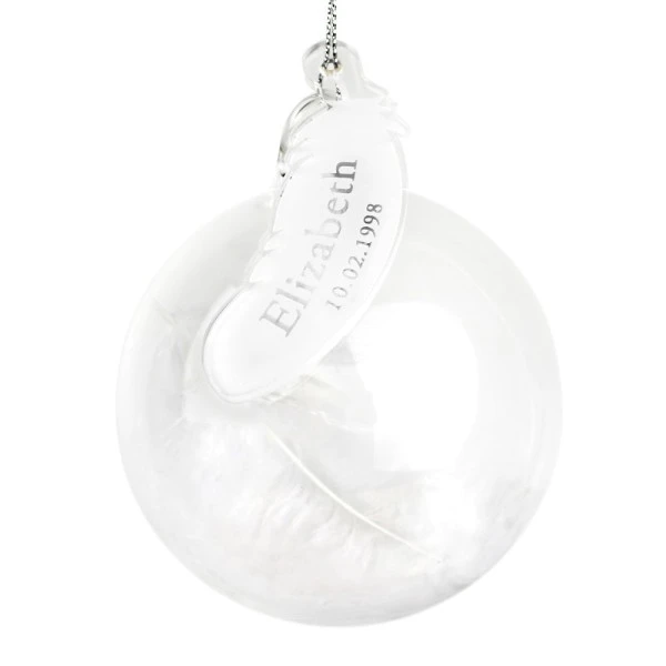 Personalised Name & Date Feather Glass Bauble 2 Personalised Name & Date Feather Glass Bauble - Image 2