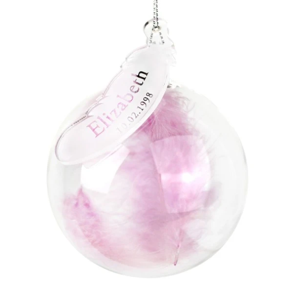 Personalised Name & Date Pink Feather Glass Bauble 2 Personalised Name & Date Pink Feather Glass Bauble - Image 2