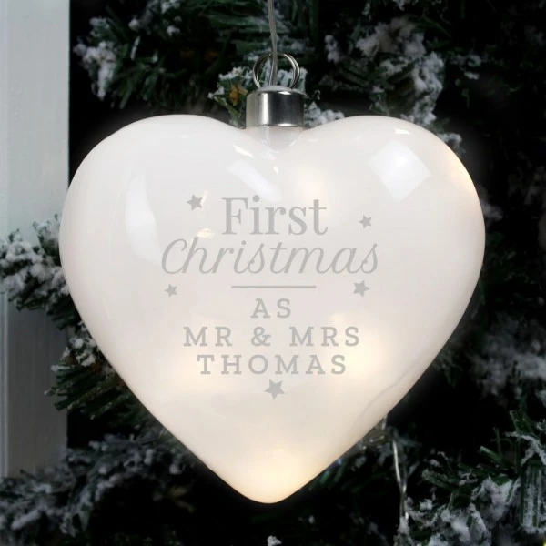 Personalised First Christmas LED Hanging Glass Heart 1 Personalised First Christmas LED Hanging Glass Heart