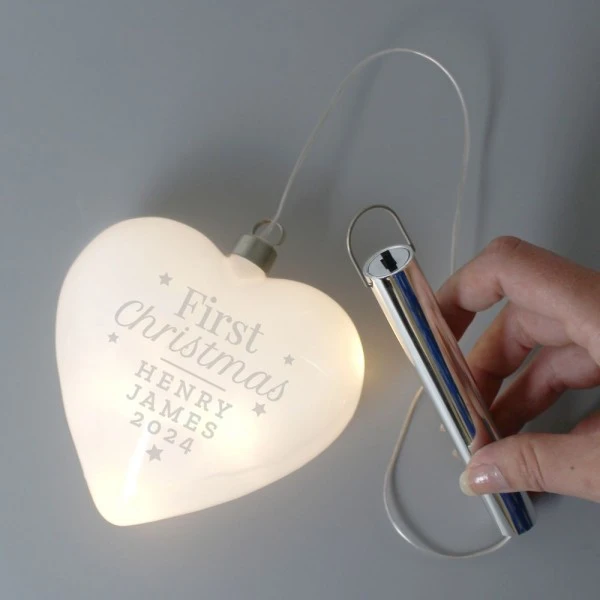 Personalised First Christmas LED Hanging Glass Heart 4 Personalised First Christmas LED Hanging Glass Heart - Image 4
