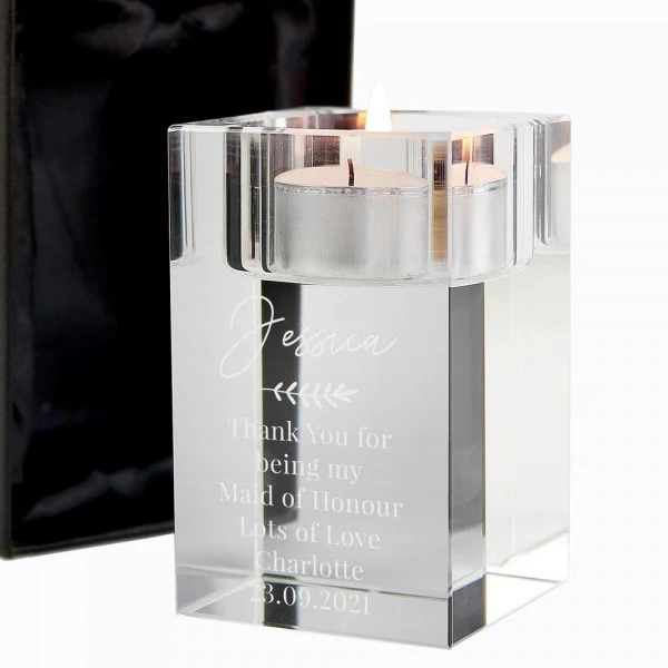 Personalised Leaf Free Text Glass Tea Light Holder 6 Personalised Leaf Free Text Glass Tea Light Holder - Image 6