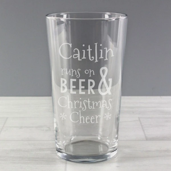Personalised Runs On Beer & Christmas Cheer Pint Glass 3 Personalised Runs On Beer & Christmas Cheer Pint Glass - Image 3