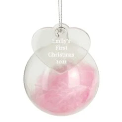 Personalised Free Text Pink Feather Glass Bauble With Heart Tag -PERSONALISE STORE p0107g79 4