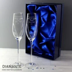 Personalised Hand Cut Heart Pair Of Flutes With Gift Box -PERSONALISE STORE p010874 2