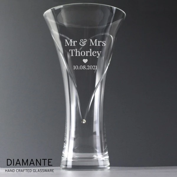 Personalised Mr & Mrs Large Hand Cut Diamante Heart Vase 1 Personalised Mr & Mrs Large Hand Cut Diamante Heart Vase