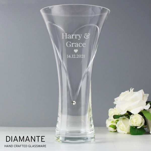 Personalised Mr & Mrs Large Hand Cut Diamante Heart Vase 3 Personalised Mr & Mrs Large Hand Cut Diamante Heart Vase - Image 3