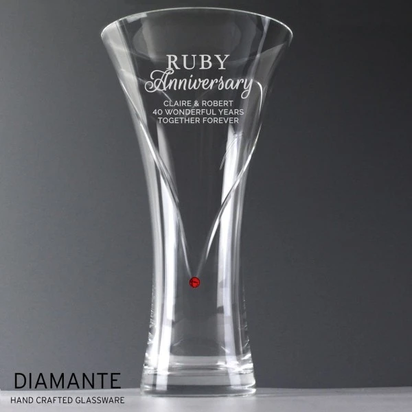 Personalised Ruby Anniversary Large Hand Cut Diamante Heart Vase 1 Personalised Ruby Anniversary Large Hand Cut Diamante Heart Vase