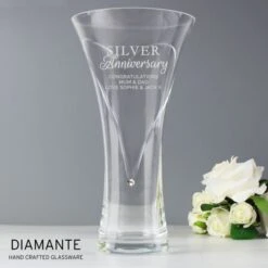 Personalised Silver Anniversary Large Hand Cut Diamante Heart Vase -PERSONALISE STORE p0108b01 2