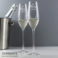 Personalised Hand Cut Mr & Mrs Pair Of Flutes In Gift Box