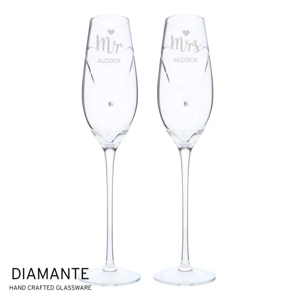 Personalised Hand Cut Mr & Mrs Pair Of Flutes In Gift Box 2 Personalised Hand Cut Mr & Mrs Pair Of Flutes In Gift Box - Image 2