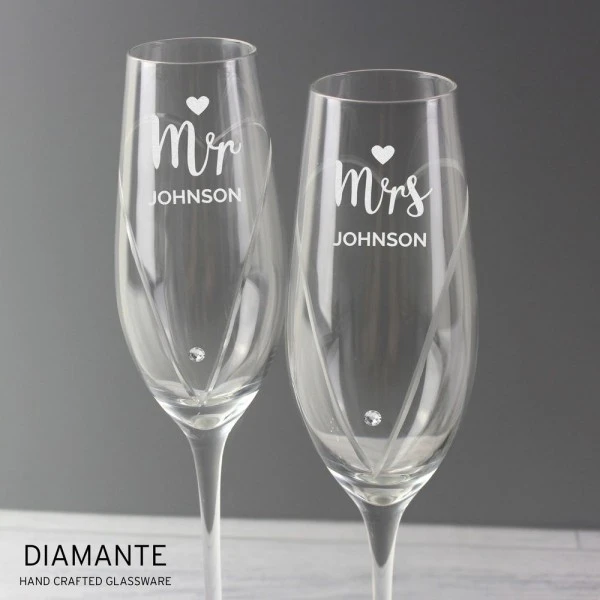 Personalised Hand Cut Mr & Mrs Pair Of Flutes In Gift Box 7 Personalised Hand Cut Mr & Mrs Pair Of Flutes In Gift Box - Image 7
