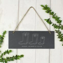 Personalised Welly Boot Family Of Three Hanging Slate Plaque -PERSONALISE STORE p010904 4