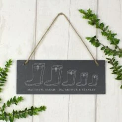 Personalised Welly Boot Family Of Five Hanging Slate Plaque