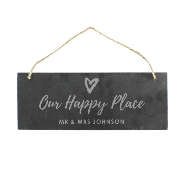 Personalised Our Happy Place Hanging Slate Plaque 2 Personalised Our Happy Place Hanging Slate Plaque - Image 2