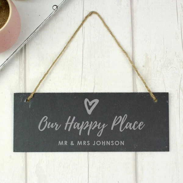 Personalised Our Happy Place Hanging Slate Plaque 3 Personalised Our Happy Place Hanging Slate Plaque - Image 3