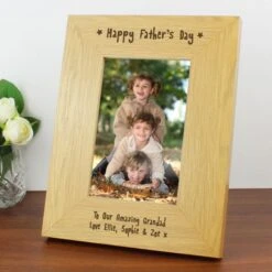 Personalised Oak Finish 6x4 Happy Fathers Day Photo Frame -PERSONALISE STORE p011198 2