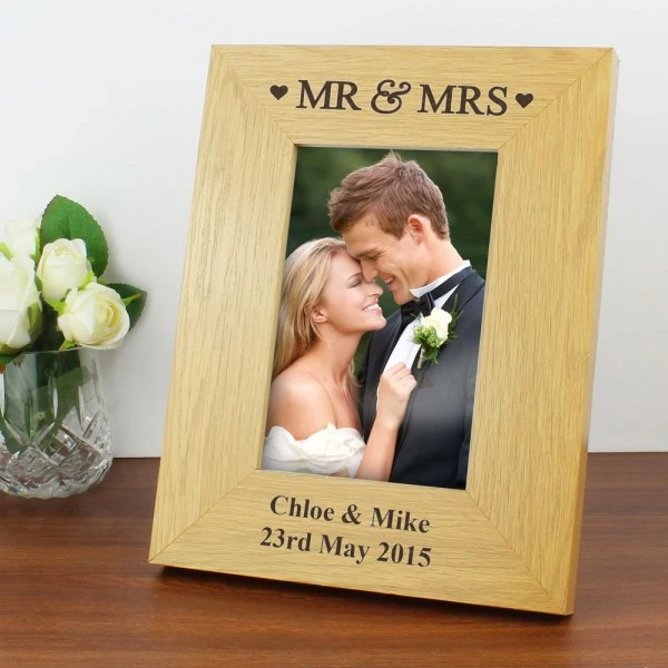Personalised Oak Finish 6x4 Mr & Mrs Photo Frame 1 Personalised Oak Finish 6x4 Mr & Mrs Photo Frame