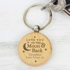 Personalised Moon & Back Wooden Keyring -PERSONALISE STORE p0111b26 4