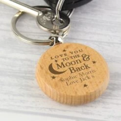 Personalised Moon & Back Wooden Keyring -PERSONALISE STORE p0111b26 5