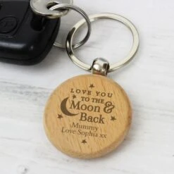 Personalised Moon & Back Wooden Keyring -PERSONALISE STORE p0111b26 6