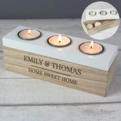 Personalised Classic Triple Tea Light Box -PERSONALISE STORE p0111b41 2