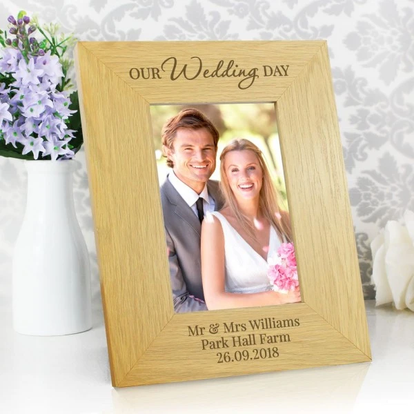 Personalised Our Wedding Day 6x4 Oak Finish Photo Frame 1 Personalised Our Wedding Day 6x4 Oak Finish Photo Frame