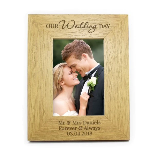 Personalised Our Wedding Day 6x4 Oak Finish Photo Frame 2 Personalised Our Wedding Day 6x4 Oak Finish Photo Frame - Image 2