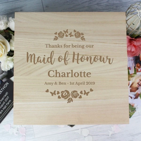 Personalised Any Role "Floral Watercolour Wedding" Large Wooden Keepsake Box 3 Personalised Any Role "Floral Watercolour Wedding" Large Wooden Keepsake Box - Image 3