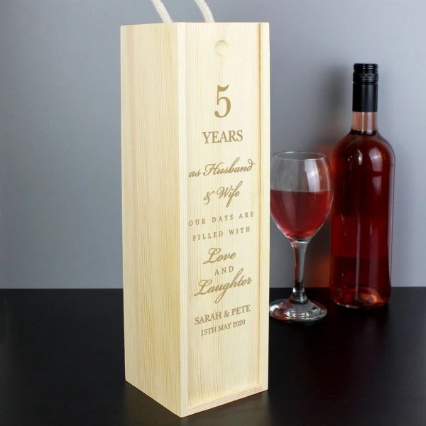Personalised Anniversary Wooden Wine Bottle Box 1 Personalised Anniversary Wooden Wine Bottle Box