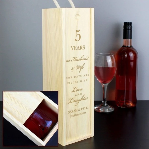 Personalised Anniversary Wooden Wine Bottle Box 5 Personalised Anniversary Wooden Wine Bottle Box - Image 5