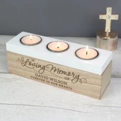 Personalised In Loving Memory Triple Tea Light Box -PERSONALISE STORE p0111c43 2