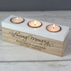 Personalised In Loving Memory Triple Tea Light Box -PERSONALISE STORE p0111c43 6