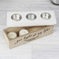 Personalised You Light Up My Life Triple Tea Light Box -PERSONALISE STORE p0111c70 2