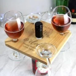 Personalised Wine O'clock Four Wine Glass Holder & Bottle Holder -PERSONALISE STORE p0111c94 3
